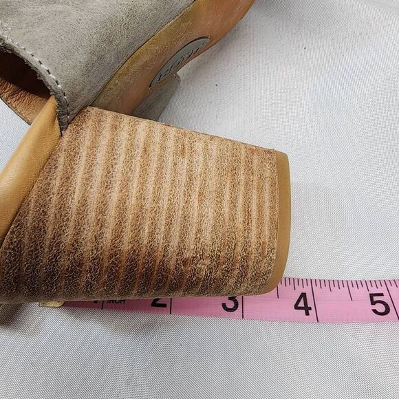 Born Women's 8M Slingback Sandals Gray Leather Double Strap Open Toe Block Heel - Picture 5 of 6